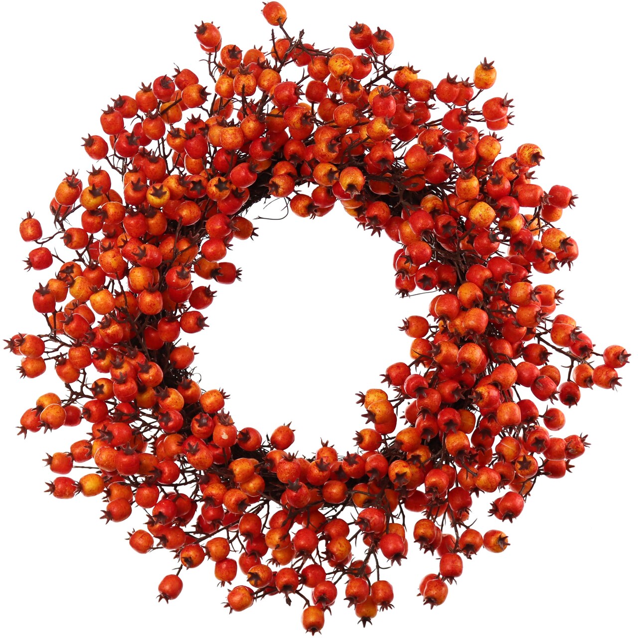 22" Orange Hawthorn Berry Wreath - Lifelike Berries, Indoor/Outdoor Use, Front Door Decor - Autumn & Fall Holiday Décor - 2024 Christmas Collection, Floral Home by Artificial Flowers